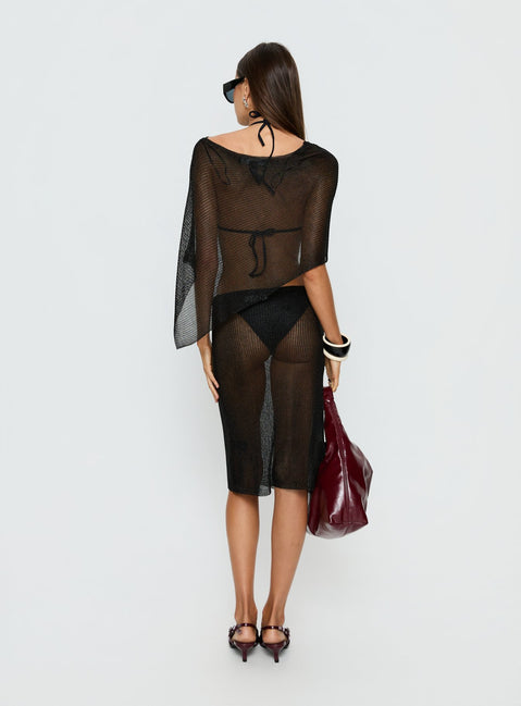 Luminous Midi Skirt Black womens-skirts with midi length back view of model wearing Princess Polly