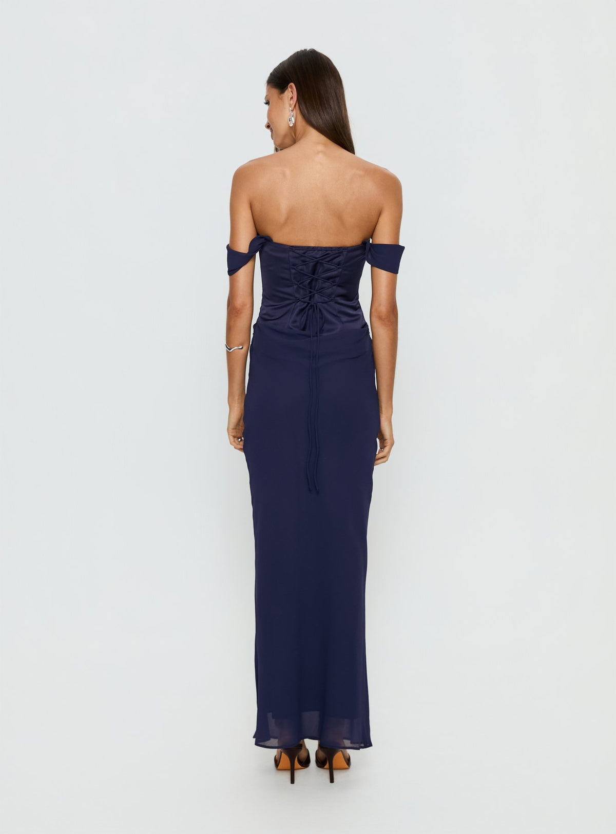 Joslyne Off Shoulder Corset Maxi Dress Navy