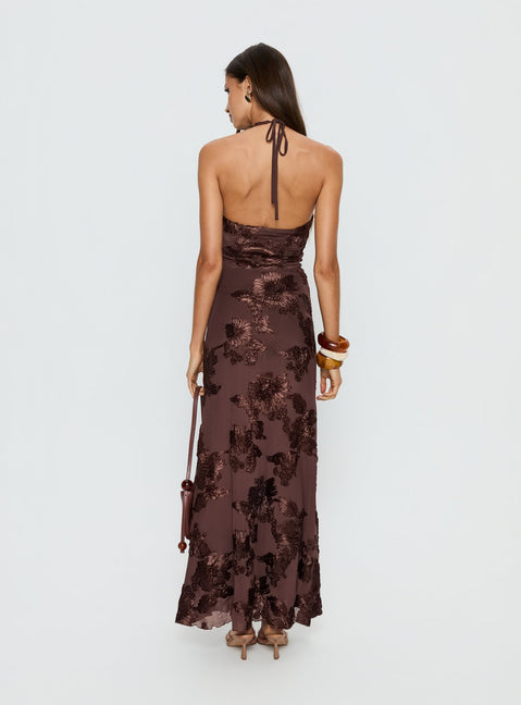 Rousseau Halter Maxi Dress Espresso