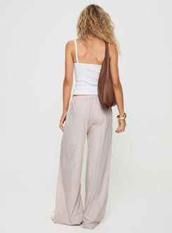 back view of model wearing Princess Polly Ogilvie Pants Beige Stripe Mid Rise Pants Pants 