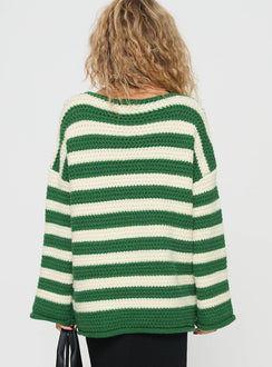 product Princess Polly Brando Knit Sweater Green / Cream Stripe Longline Jumpers Jumpers 