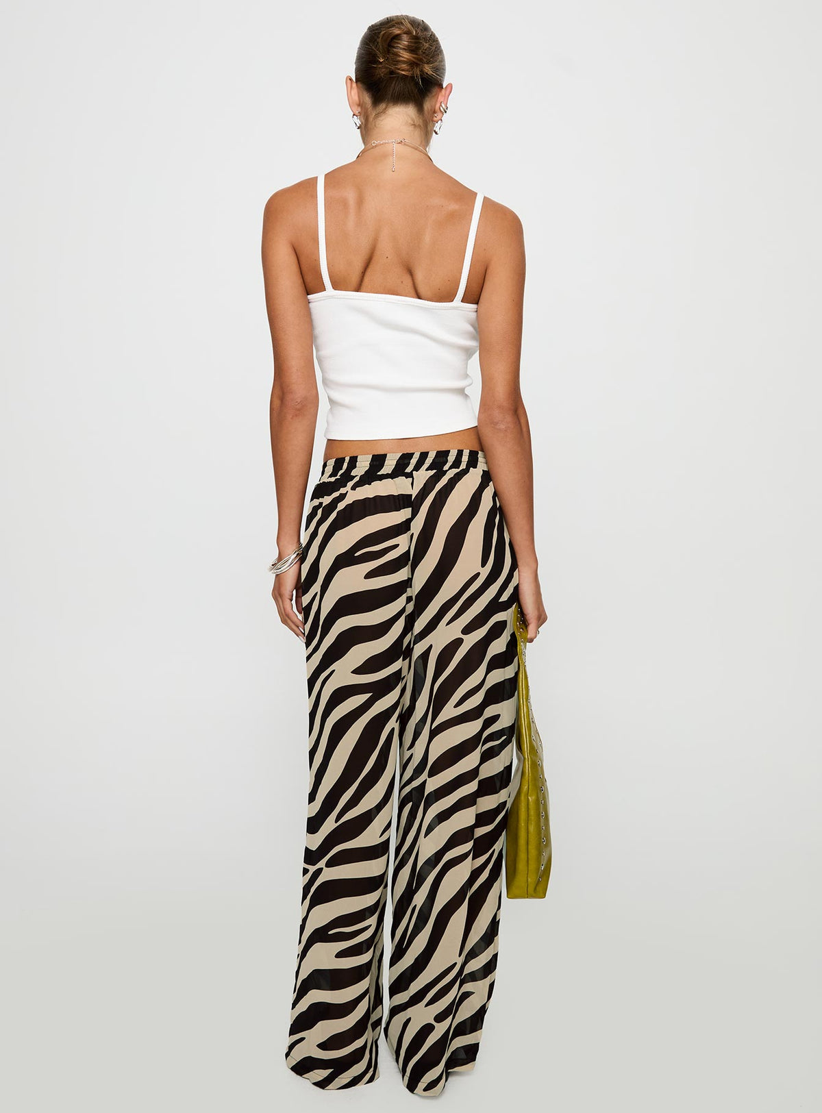back view of model wearing Princess Polly Fyre Wide Leg Pant Zebra Low Rise Pants Pants 