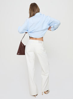 Showcasing Ellanor Low Rise Straight Leg Jeans White Petite womens-jeans with low-rise waist back view of model wearing Princess Polly