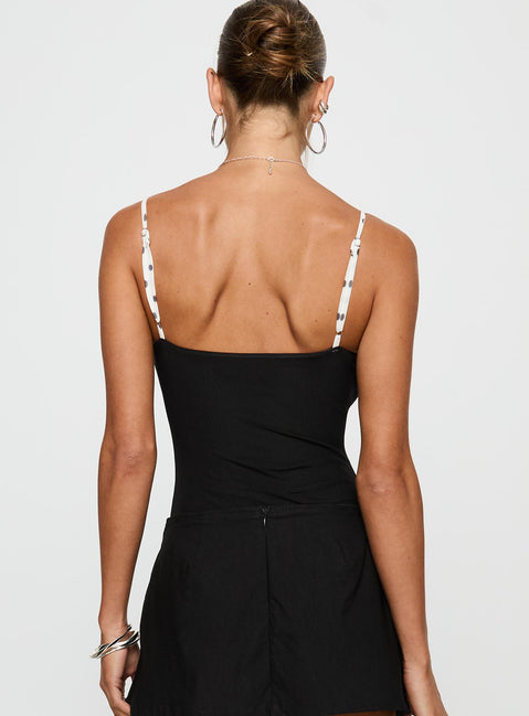 back view of model wearing Princess Polly Evette Bodysuit Black / White Sleeveless Bodysuit 
