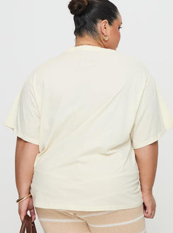 back view of model wearing Princess Polly Local Produce Tee Cream Curve Half Sleeves Crew Neck 