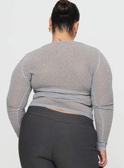 Crystal Clear Long Sleeve Mesh Top Silver Full Sleeves High Neck 