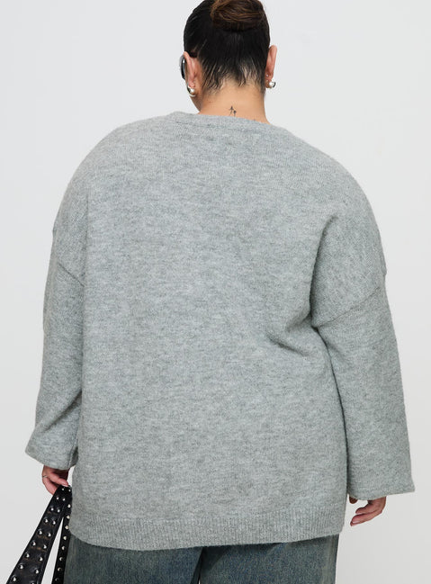 back view of model wearing Princess Polly Ryanna Sweater Grey Curve Longline Jumpers Jumpers 