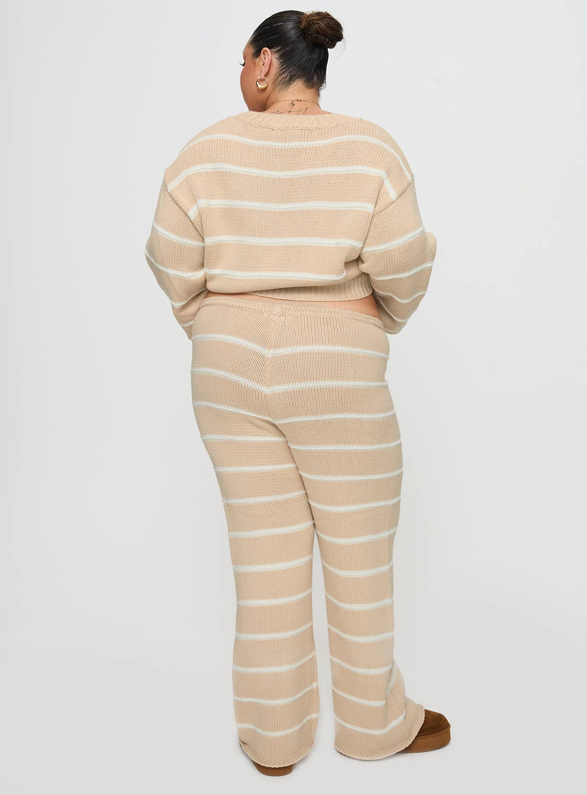 Read Your Mind Knit Pant Cream Stripe High Rise Pants Pants 
