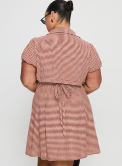 Kavira Tie Bust Shirt Dress Red Gingham Curve