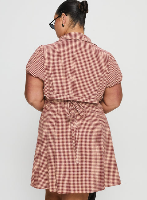 Kavira Tie Bust Shirt Dress Red Gingham Curve