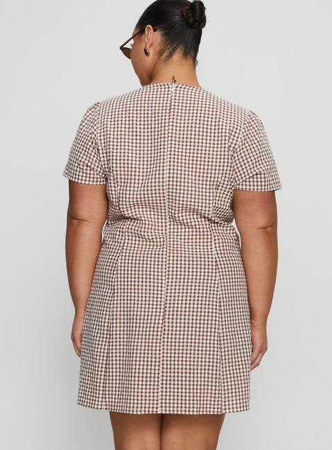 Loveliness Playsuit Brown Check Curve