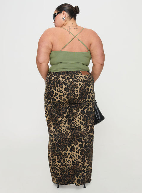 back view of model wearing Princess Polly Pantar Low Rise Pants Leopard Curve Low Rise Pants Pants 