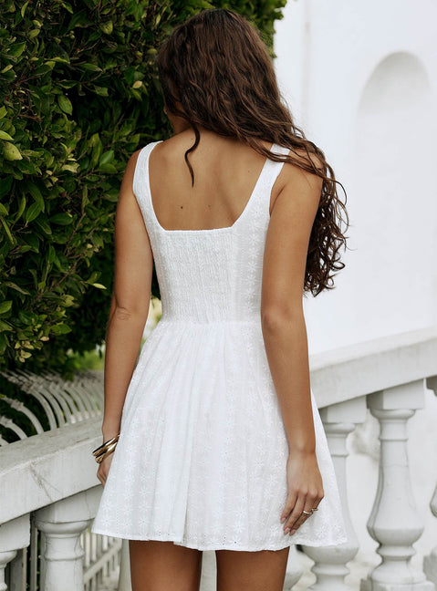 back view of model wearing Princess Polly Pale Moonlight Mini Dress White Square Neck 
