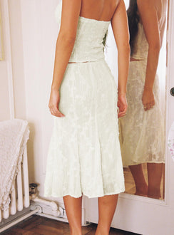 back view of model wearing Princess Polly Aspyn Embroidered Midi Skirt Yellow Midi Skirts Skirts 