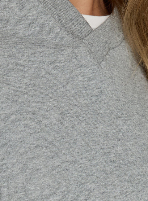 Presenting the Opollo V Neck Jumper Grey Marle in womens-jumpers with long length and oversized fit Princess Polly