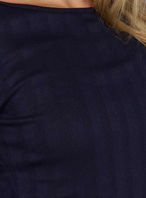 Blairre Pointelle Long Sleeve Mini Dress Navy
