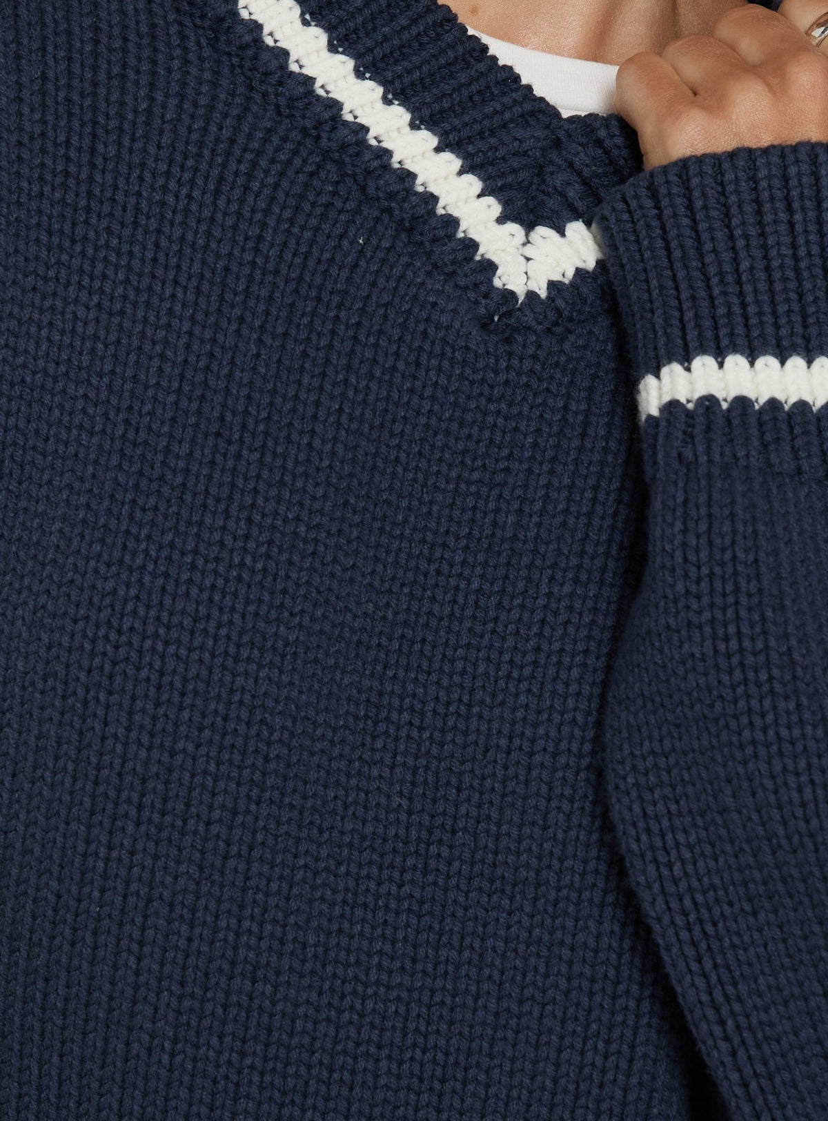 Presenting the Myrandah V Neck Long Sleeve Knit Jumper Navy womens jumper with short length detail Princess Polly
