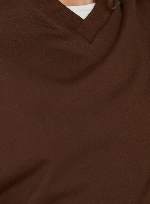 Featuring the Opollo V Neck Jumper Brown womens-jumpers in long length with oversized fit detail Princess Polly