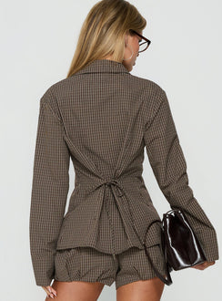 Amorah Cinched Longline Shirt Brown Check