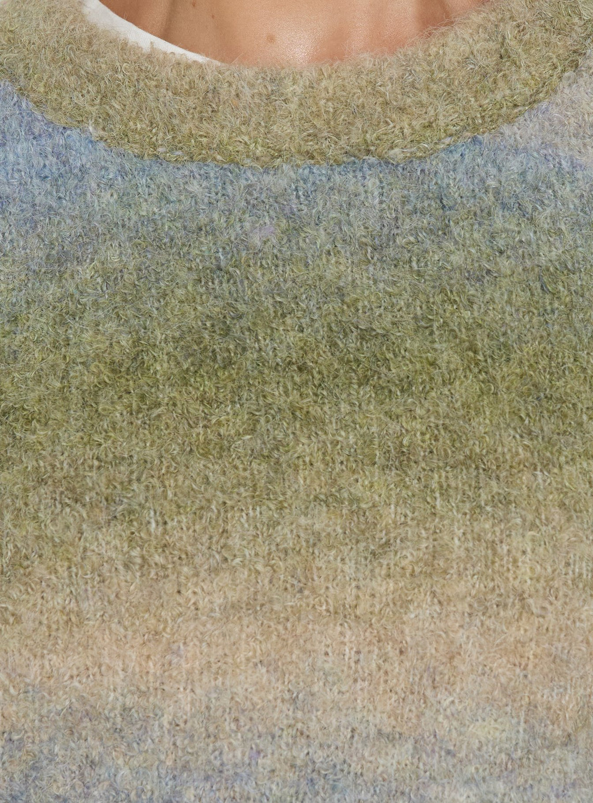 Highlighting texture detail of the Loyalty Knit Jumper Ocean Moss womens-jumpers in oversized short striped design with round neckline Princess Polly