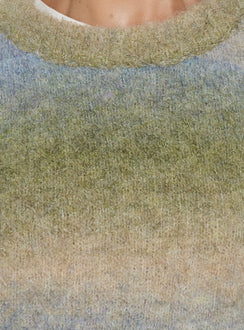 Highlighting texture detail of the Loyalty Knit Jumper Ocean Moss womens-jumpers in oversized short striped design with round neckline Princess Polly