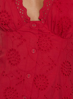 Gabbey Anglaise V Neck Mini Dress Tomato Red