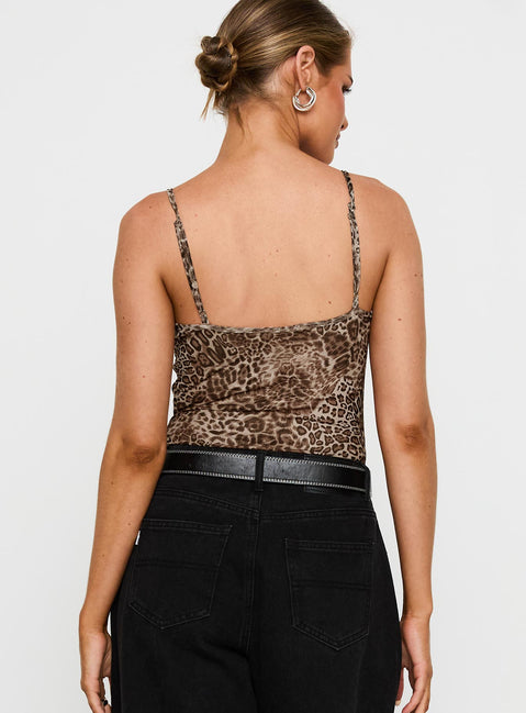 Elixia Bodysuit Leopard Sleeveless Bodysuit 