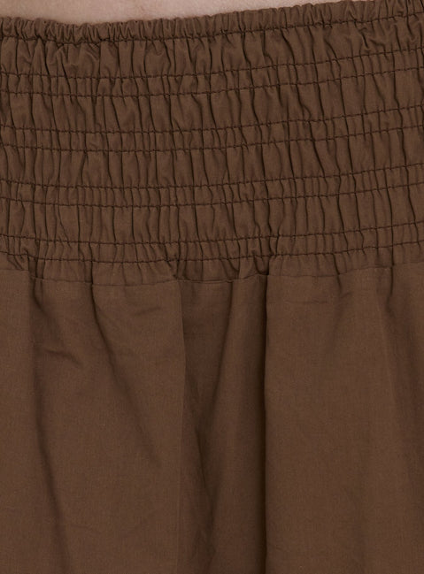Highlighting the Thessa Ruched Maxi Skirt Chocolate in womens-skirts with maxi length Princess Polly