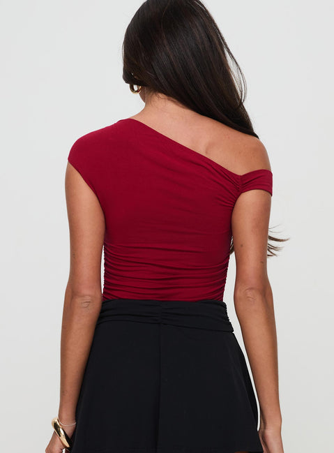 Presenting the Beller Bodysuit Red womens bodysuit with short sleeves back view of model wearing Princess Polly