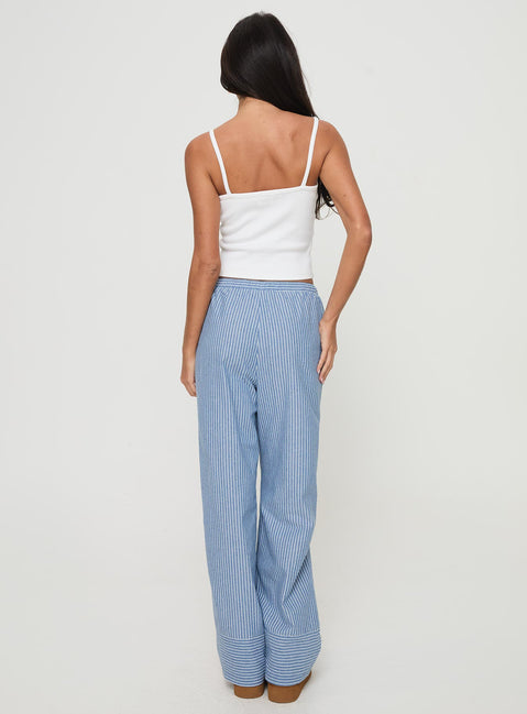 back view of model wearing Princess Polly Veridian Pants Blue Stripe Mid Rise Pants Pants 