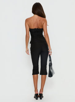 back view of model wearing Princess Polly Isalyn Tailored Capri Pants Black Pinstripe High Rise Pants Pants 