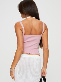 back view of model wearing Princess Polly Dalma Twist Top Pink Sleeveless Plunger 