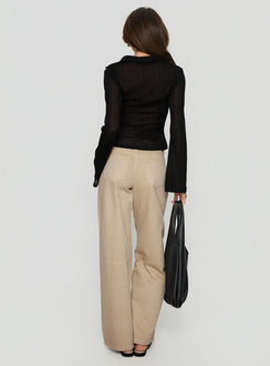 back view of model wearing Princess Polly Lando Low Rise Straight Leg Jeans Tan Mid Rise Jeans Jeans 