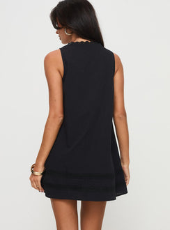 back view of model wearing Princess Polly Alanah Mini Dress Black Tall Square Neck 