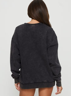 back view of model wearing Princess Polly Hand Picked Graphic Jumper Black Jumpers 