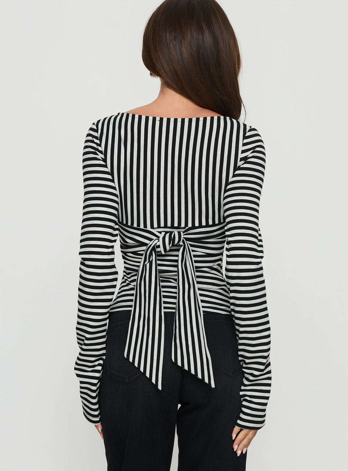 Madelon Long Sleeve Wrap Top Black / Grey Stripe