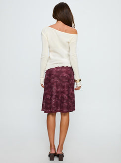 back view of model wearing Princess Polly Esmeray Midi Skirt Mesh Tonal Paisley Plum Skirts 
