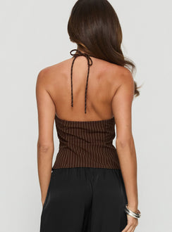 Cherise Bead Detail Top Brown Pinstripe