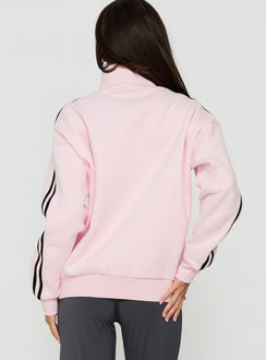 Crafted from fleece the Keeran Funnel Neck Jumper Pink / Black womens jumpers with long length back view of model wearing Princess Polly