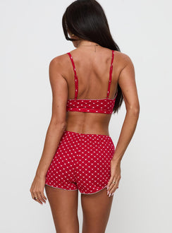 Slow Start Pointelle Sleep Short Red