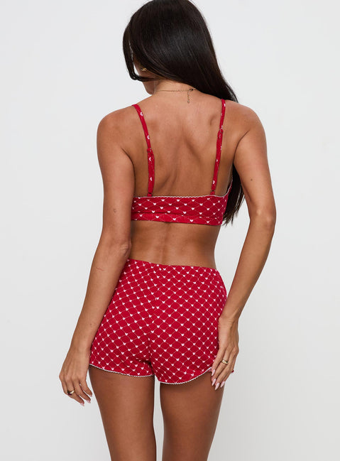 Slow Start Pointelle Sleep Short Red