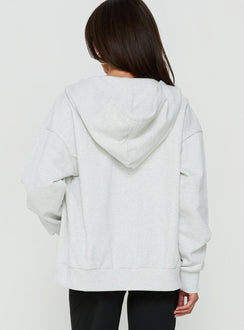 Crafted from quality fabric, the All Day Studded Oversized Hoodie Grey Marle womens-jumpers with short length back view of model wearing Princess Polly
