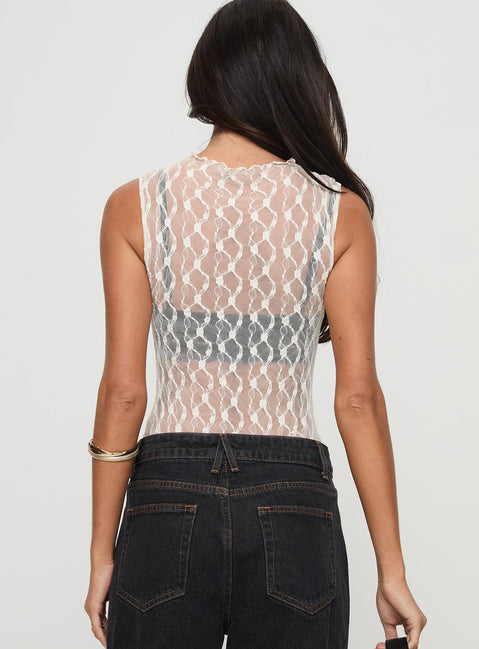 back view of model wearing Princess Polly Liedman Bodysuit Cream Sleeveless Bodysuit 