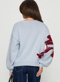back view of model wearing Princess Polly Jalenn Floral Knit Cardigan Blue / Red Cropped Jumpers Jumpers 