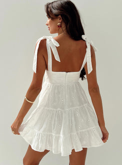 back view of model wearing Princess Polly Galvis Mini Dress White Plunger 