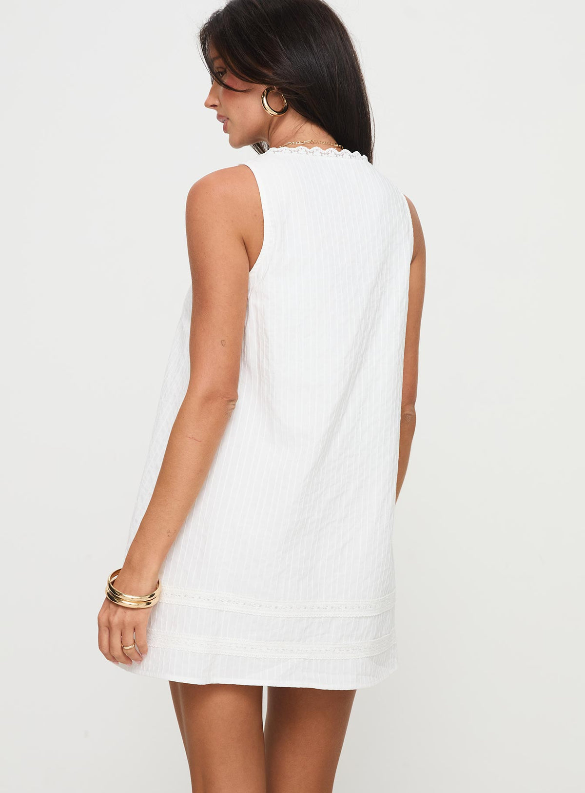 back view of model wearing Princess Polly Alanah Mini Dress White Petite Square Neck 