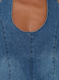 Ardenia Halter Denim Romper Mid Blue Wash