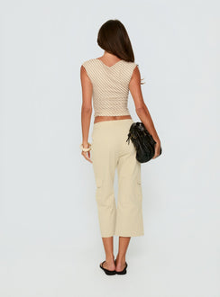 Highlighting Indee Cropped Cargo Pants Beige Petite womens-regular-pants with high-rise back view of model wearing Princess Polly