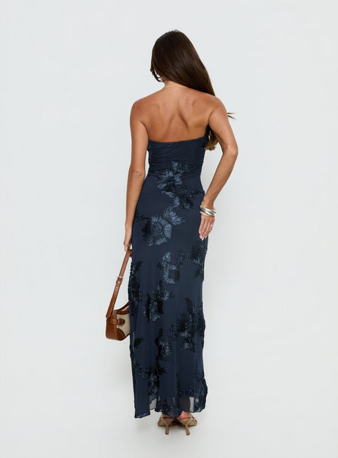 Maribeth Strapless Floral Maxi Dress Navy
