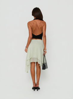 View of the Ophella Tie Waist Chiffon Midi Skirt Sage womens-skirts back view of model wearing Princess Polly
